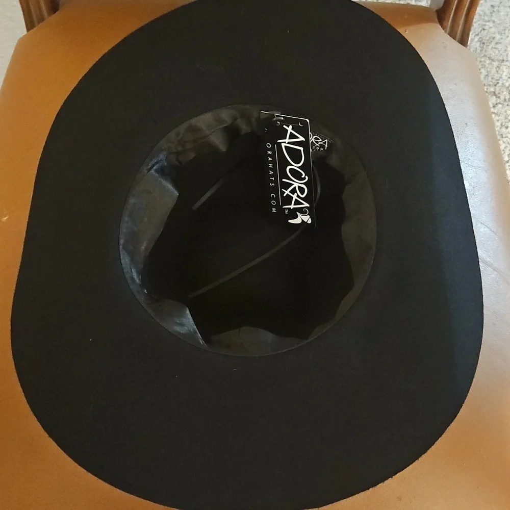 ADORA Black Felt Wide Brim Floppy Wool Hat